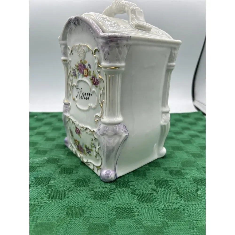 Vintage Hand-Painted Japan No 2748 Glass Luster Ware “Flour” Jar Victorian
